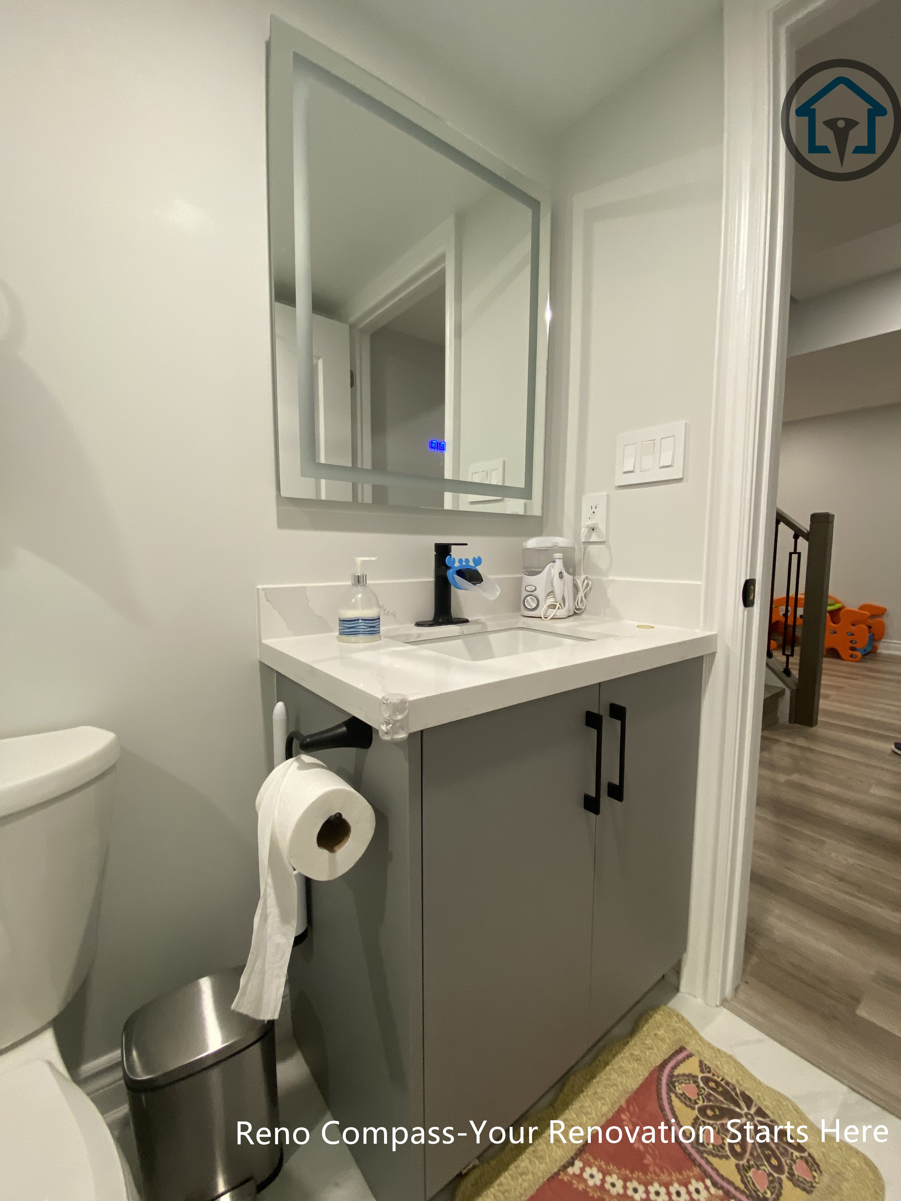 Basement bathroom renovation in Vaughan with practical layout planning, clean finishes, and efficient space utilization.