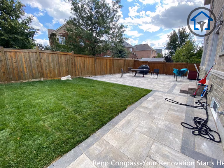 Close-up view of interlocking stone layout in a Vaughan outdoor renovation project, highlighting precise cuts, alignment, and craftsmanship.