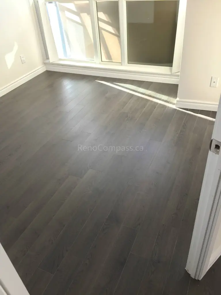 This Mississauga flooring replacement project features newly installed dark-stained solid hardwood stair treads, enhancing durability, safety, and modern appeal. The upgraded staircase creates a seamless transition between floors while adding warmth and architectural elegance to the home. Completed by a trusted Toronto Renovation Company, this stair flooring renovation improves both functionality and long-term property value.