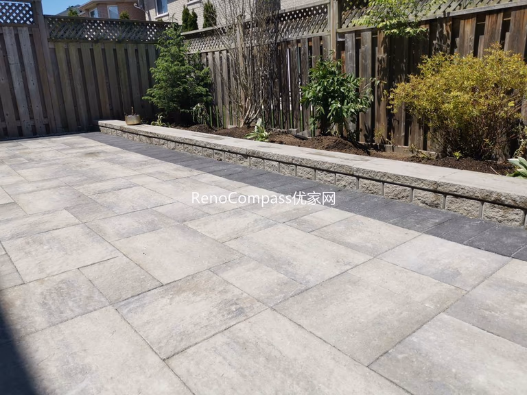 Close-up view of premium interlocking stone installation in Mississauga backyard, showcasing precise stone alignment, high-quality materials, and professional landscaping craftsmanship.