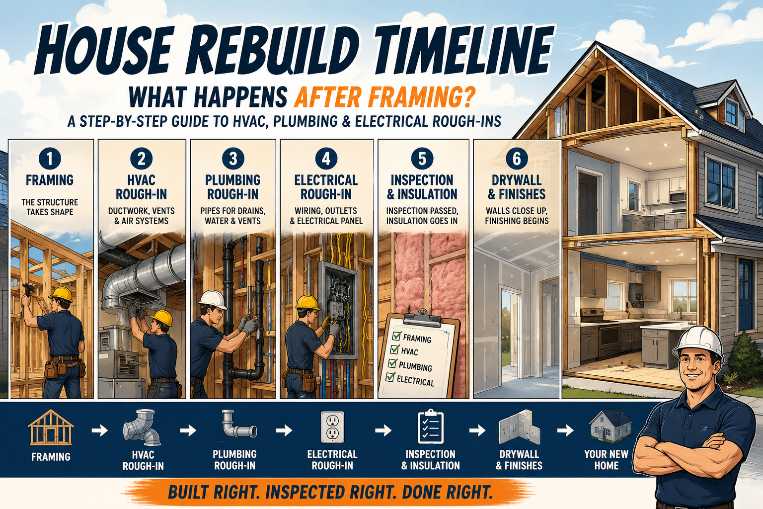 House Rebuild Timeline: What Happens After Framing? A Step-by-Step Guide to HVAC, Plumbing & Electrical Rough-Ins