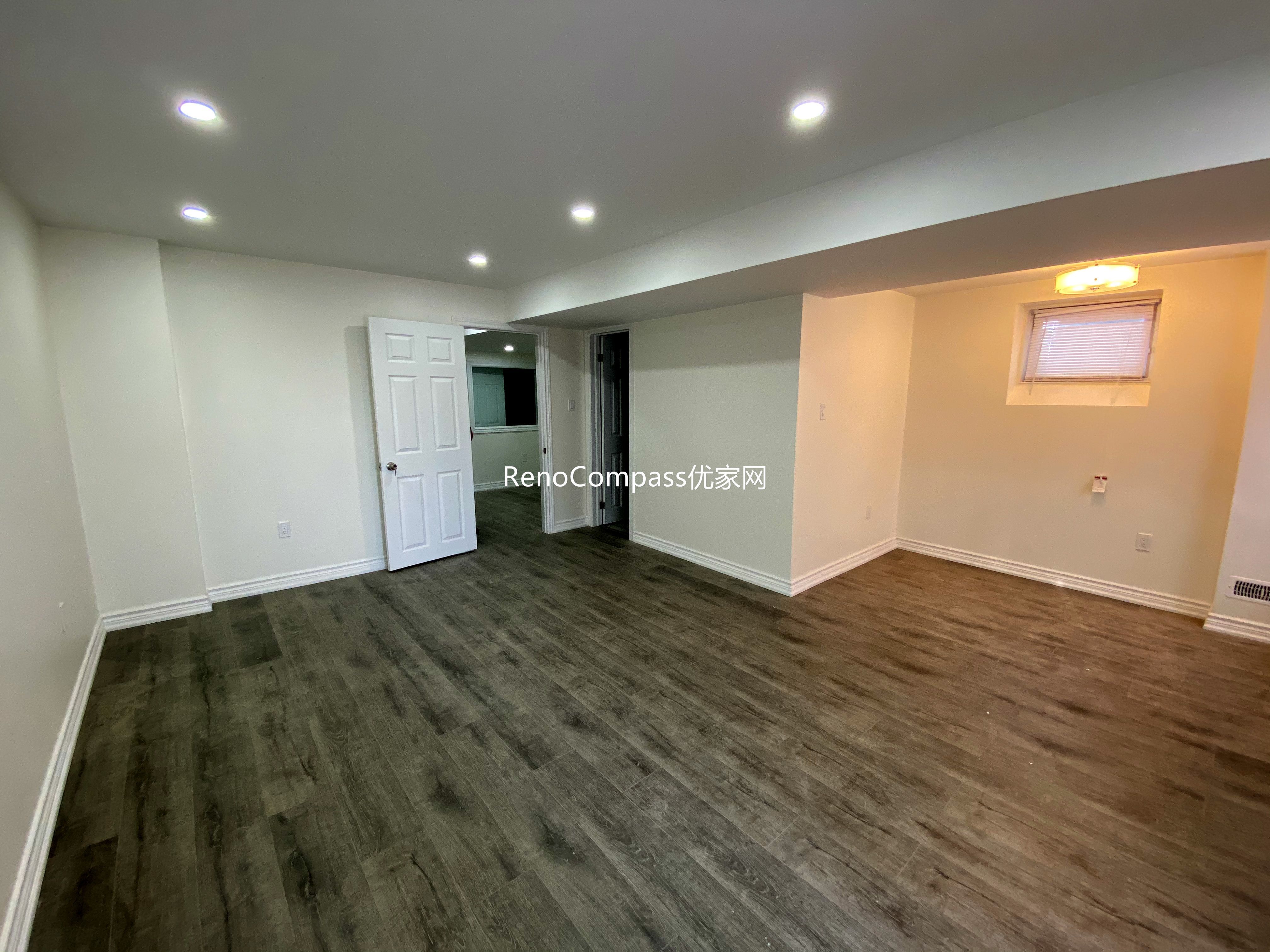 Finished basement renovation in Richmond Hill featuring a spacious open-concept layout, modern flooring, and recessed lighting throughout. Completed by a professional Toronto renovation company, this upgraded basement offers flexible living space ideal for family use, entertainment, rental potential, or multi-functional home expansion.