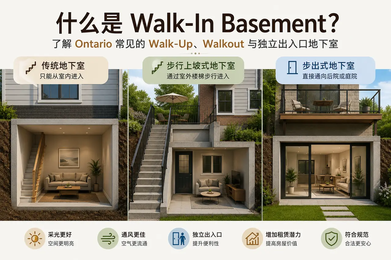 什么是 Walk-In Basement？Ontario Walk-Up、Walkout 与独立出入口地下室全解析 - 装修攻略封面