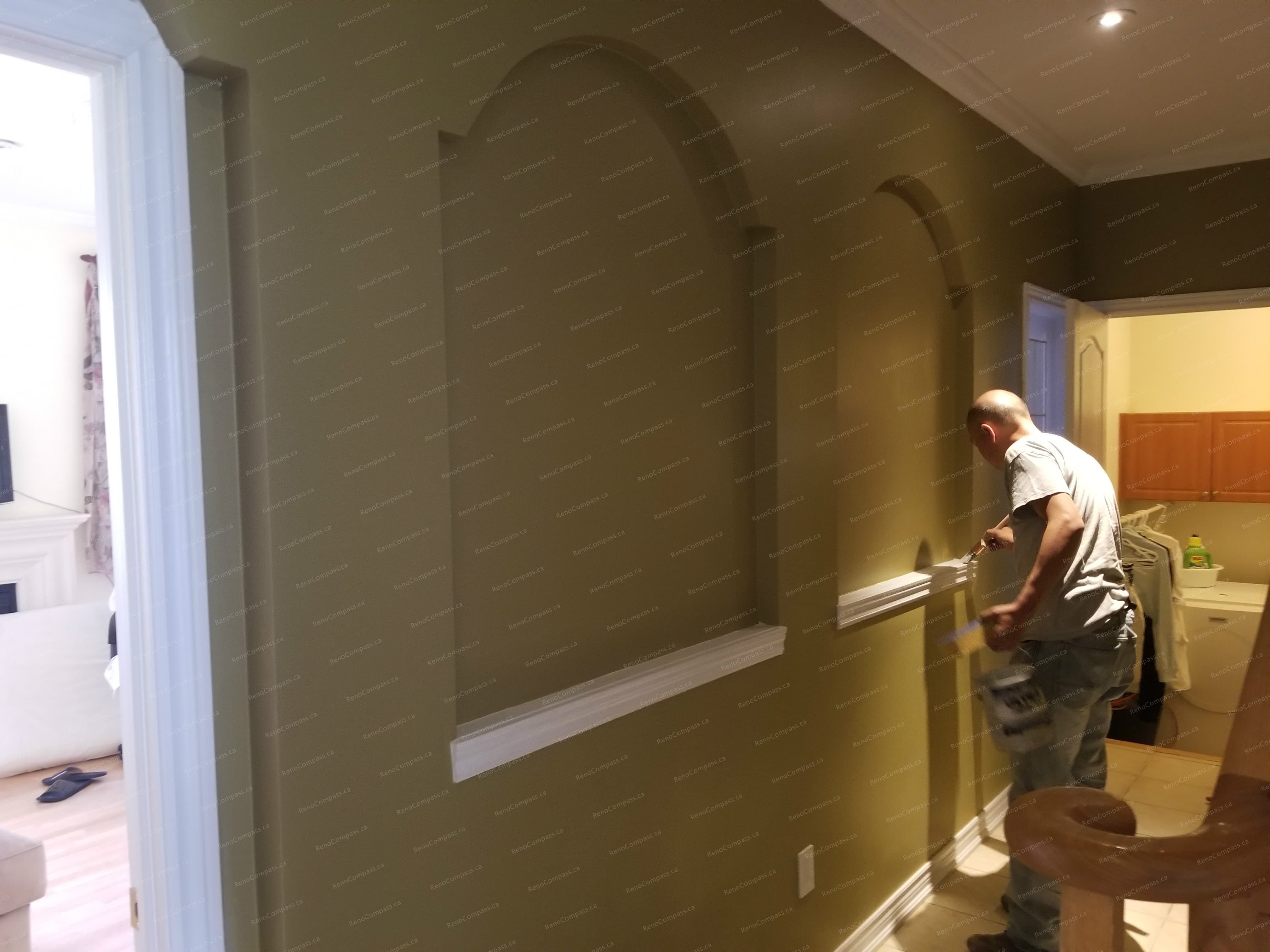 This image shows the construction stage of a basement renovation project in Vaughan, featuring custom arched wall niches and detailed drywall framing. The design enhances visual depth and architectural character while preparing the space for a refined finished basement. Completed by an experienced Toronto renovation company with a focus on craftsmanship and structure.