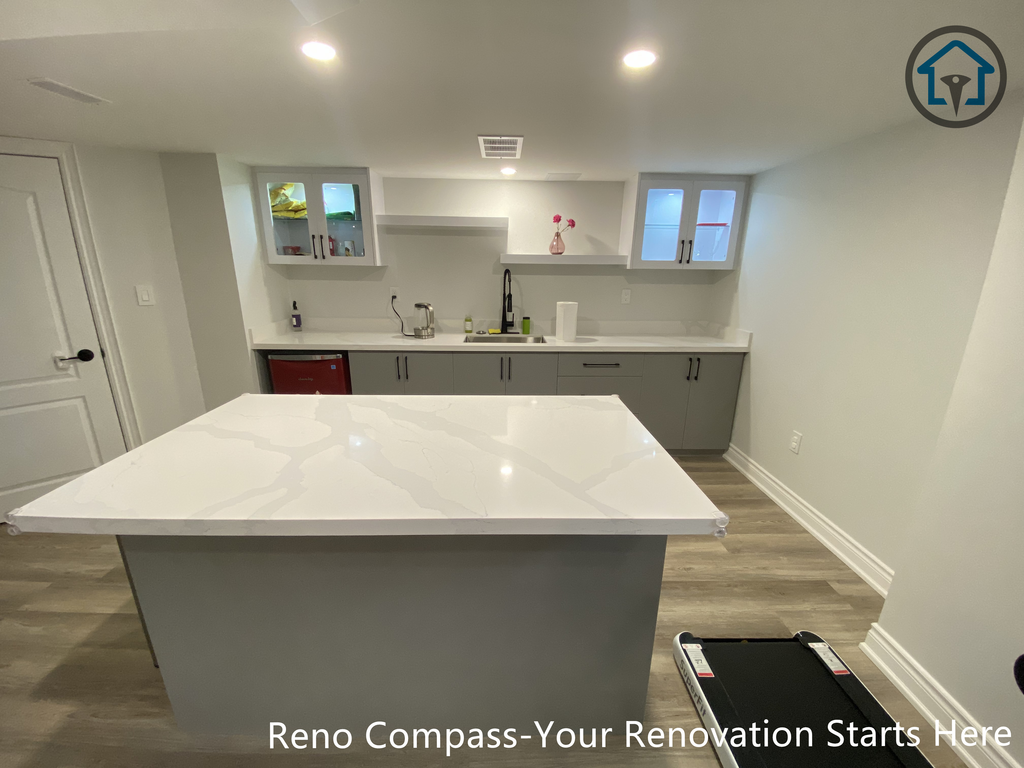 Overall view of a finished basement renovation in Vaughan, showcasing an open layout designed for comfort, functionality, and long-term use.