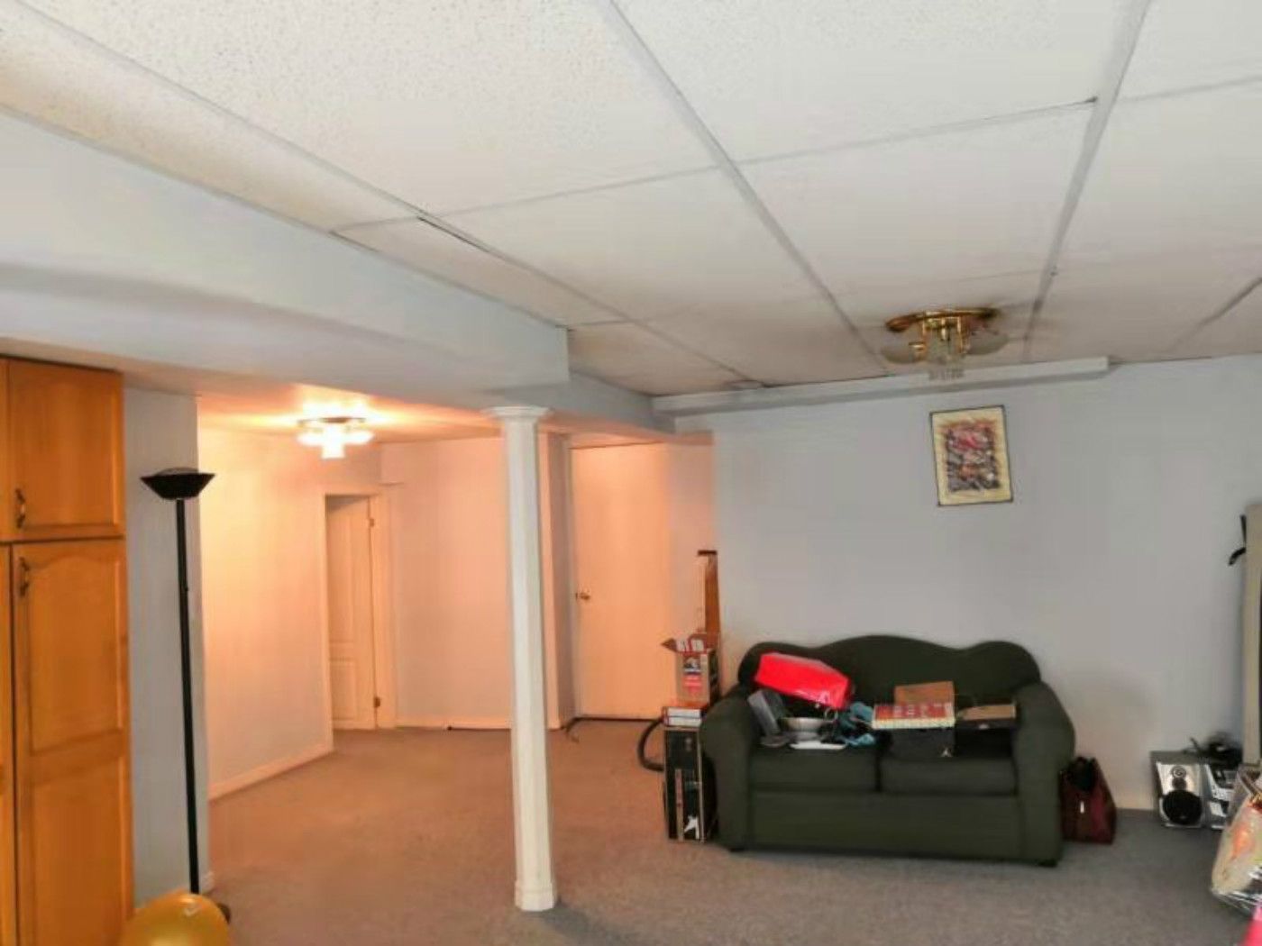 This basement renovation in Mississauga showcases an open-concept layout with structural support columns, upgraded lighting, and a clean, spacious design. The project focuses on improving functionality and preparing the basement for a modern living space transformation by a professional Toronto renovation company.