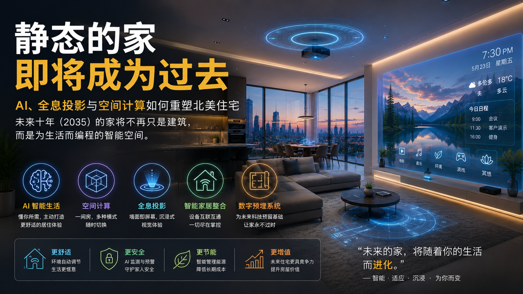 静态的家即将成为过去：AI、全息投影与空间计算如何重塑 2035 年的北美住宅