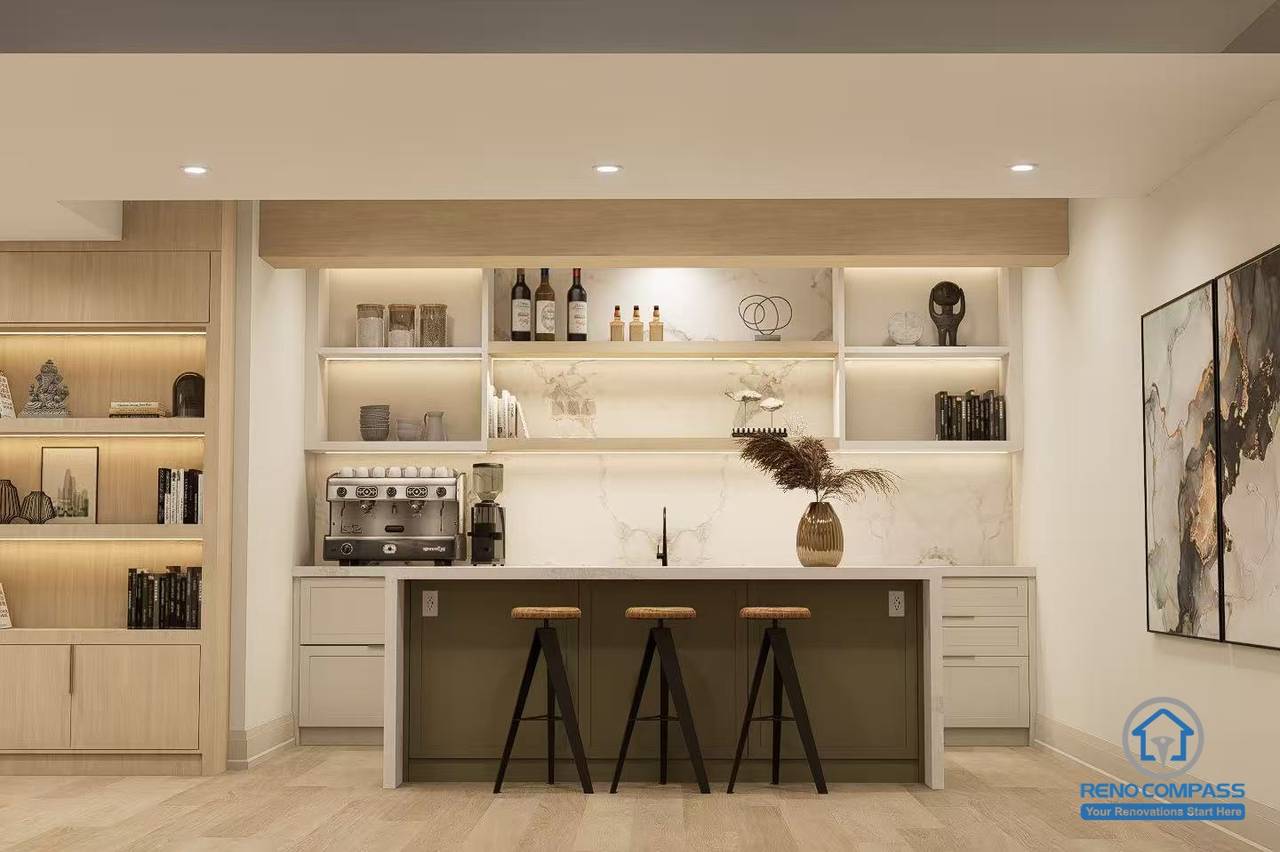 Newmarket Basement Bar and Kitchen Design Modern Renovation