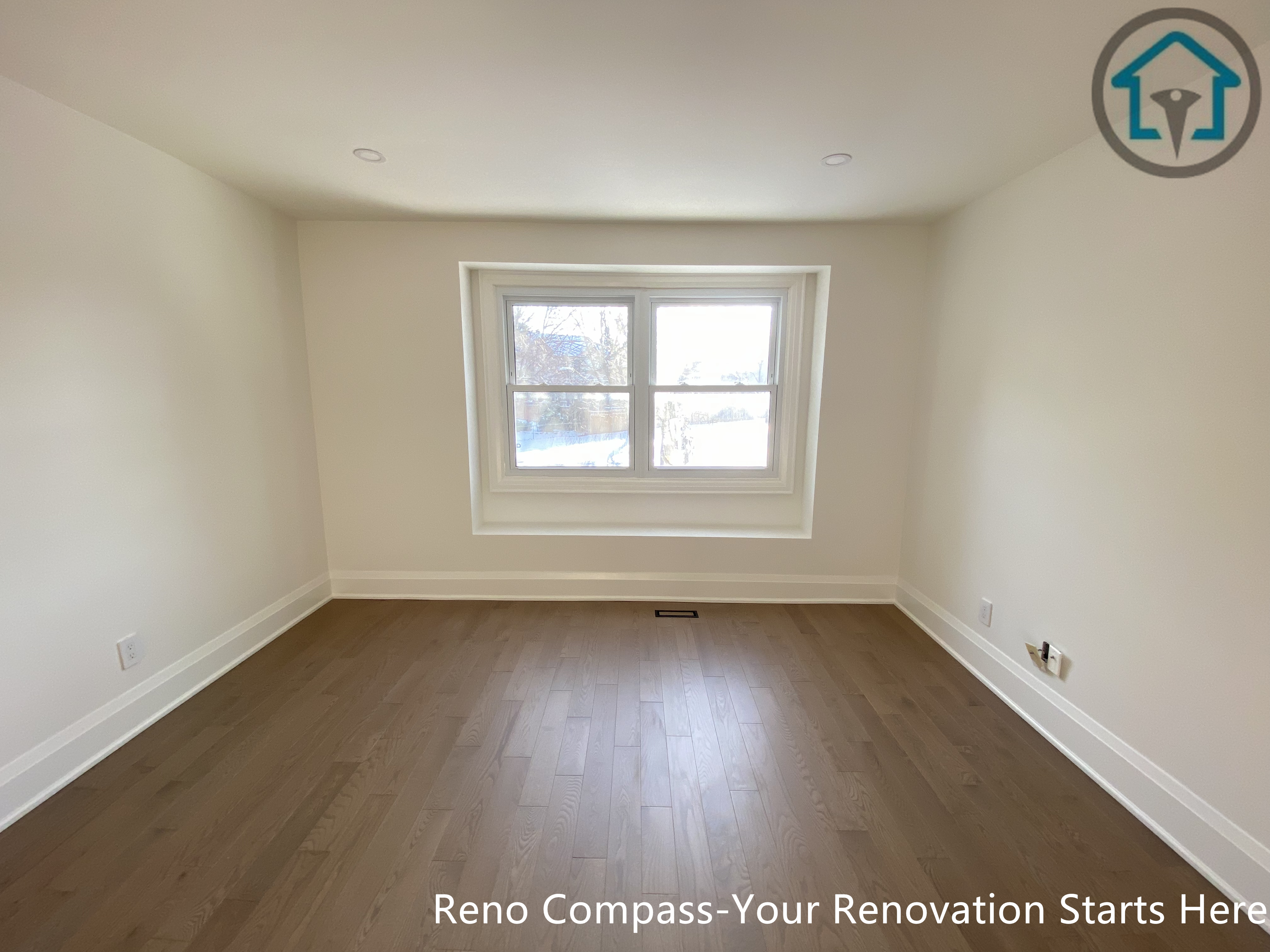 A view of the upper-level interior flooring renovation in a Markham home. Delivered by Reno Compass Inc., a Toronto Renovation Company, the light hardwood flooring improves brightness, continuity, and overall comfort throughout the living space.