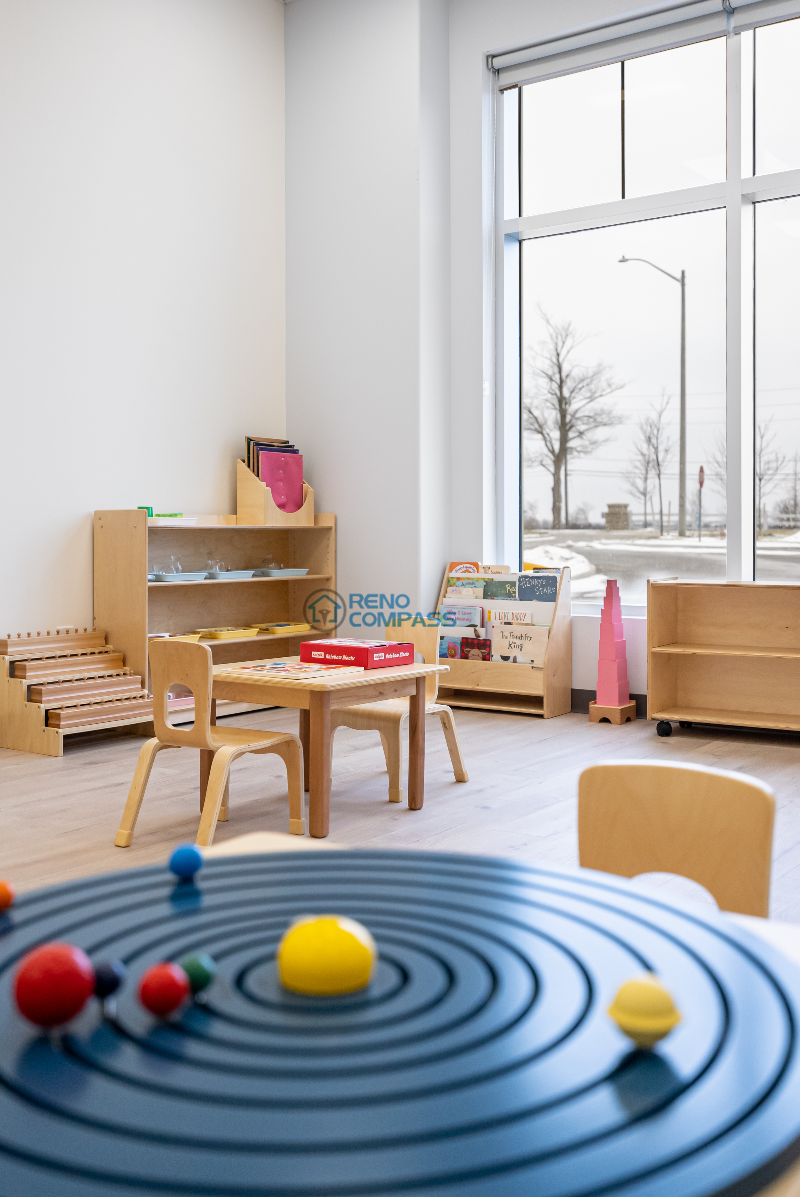 Renovated daycare activity area in Richmond Hill designed with open circulation, clear zoning, and safety-focused materials for flexible learning and play.