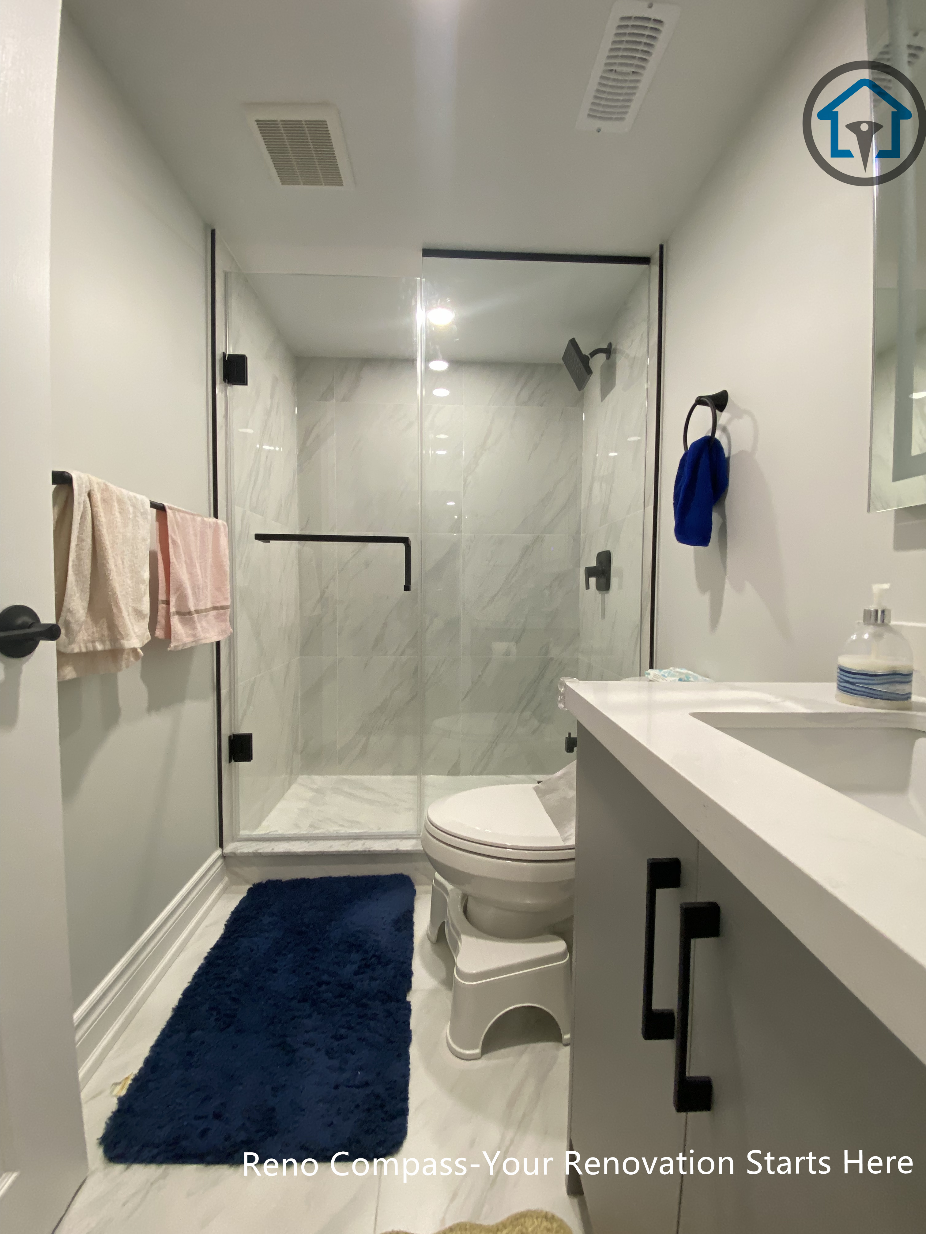 Basement bathroom renovation in Vaughan with practical layout planning, clean finishes, and efficient space utilization.