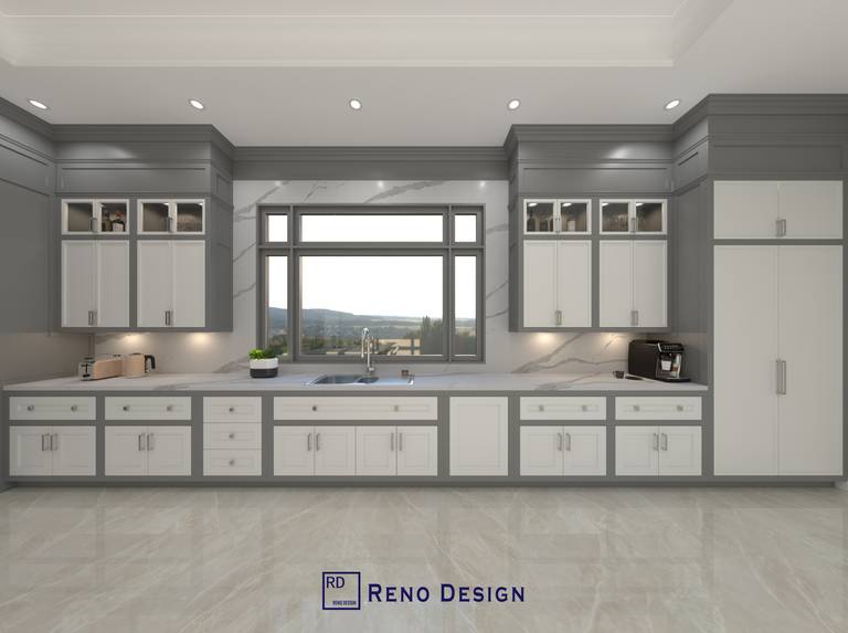 This Toronto traditional kitchen features an extended countertop workspace paired with custom-built cabinetry and integrated under-cabinet lighting. The design maximizes storage efficiency with multiple drawers and upper cabinets, while large windows bring in natural light to enhance the clean and elegant aesthetic. Completed by a professional Toronto Renovation Company, this space combines practicality with timeless design.