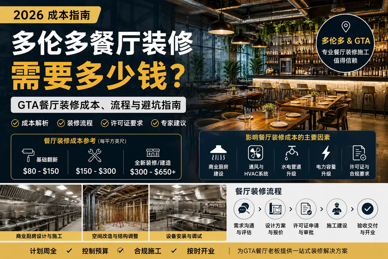 多伦多餐厅装修多少钱？2026 GTA 餐厅翻新成本指南 - 装修攻略封面