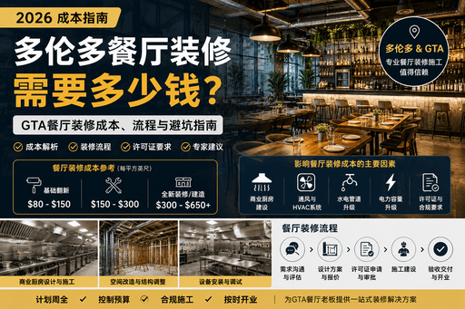 多伦多餐厅装修多少钱？2026 GTA 餐厅翻新成本指南