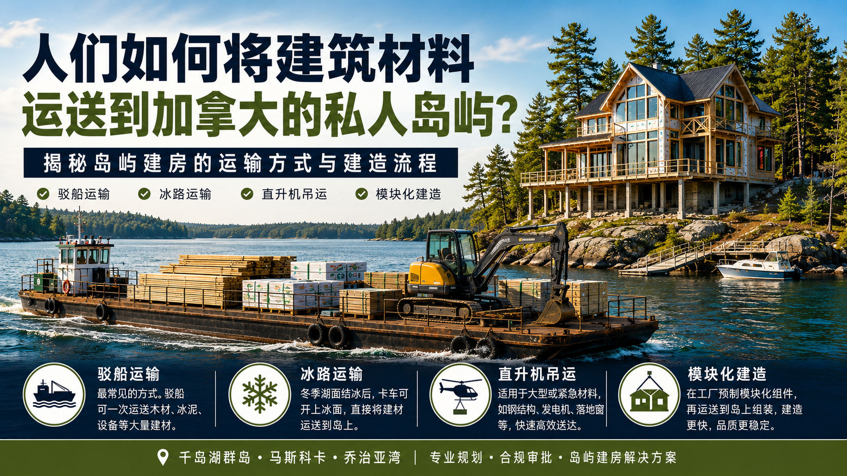 加拿大私人岛屿上的建筑材料是如何运输的？（2026 安省岛屿建房完整指南）