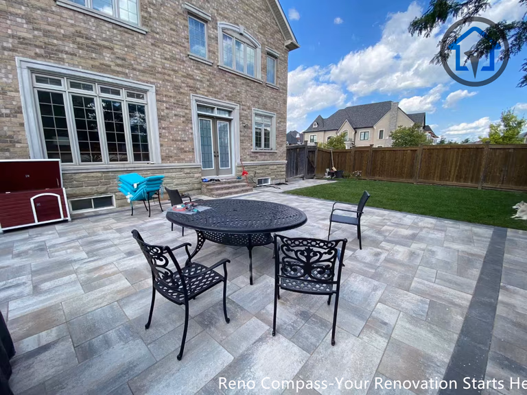 Complete backyard interlocking and landscaping renovation in Vaughan, improving usability, drainage performance, and outdoor comfort.