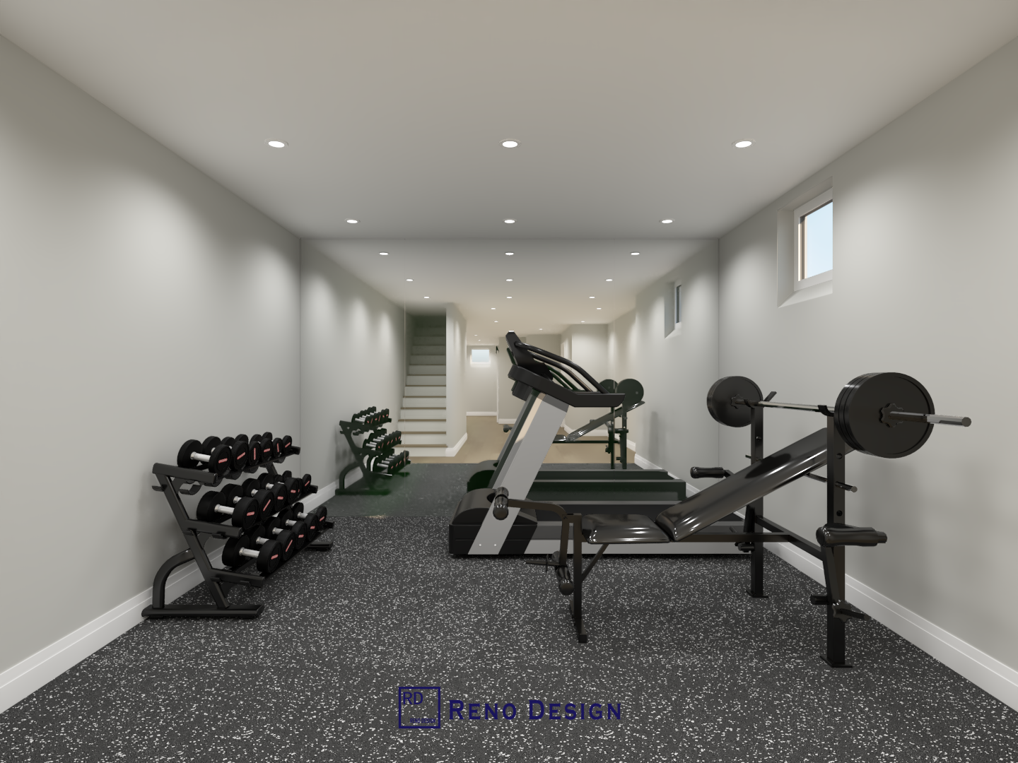 This modern gym room is part of a 1250 sqft basement renovation project located in the Aurora community of the Greater Toronto Area. Designed in a clean and contemporary style, the basement gym offers a dedicated home fitness space with durable flooring, bright lighting, and an open layout ideal for daily workouts. This renovation enhances the functionality of the basement while adding valuable recreational space, completed by a professional Toronto renovation company.