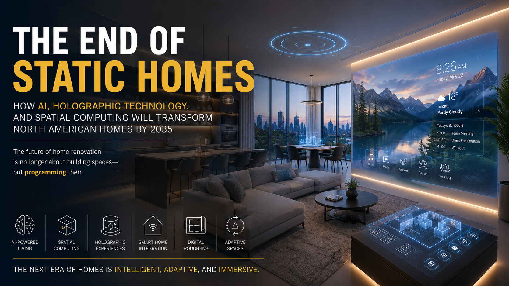 The End of Static Homes: How AI, Holographic Technology, and Spatial Computing Will Transform North American Homes by 2035