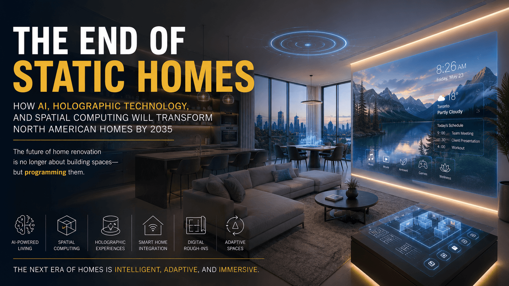 The End of Static Homes: How AI, Holographic Technology, and Spatial Computing Will Transform North American Homes by 2035