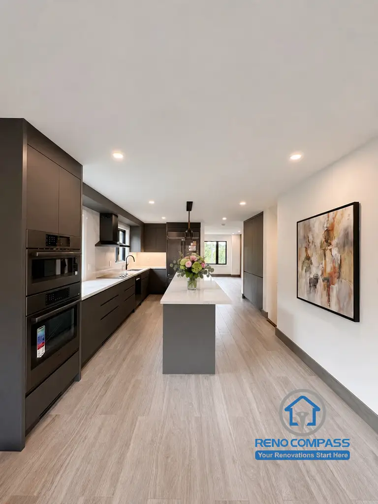Renovation in Markham
A spacious open-concept kitchen featuring a large island, quartz countertops, and custom cabinetry designed for modern family living.