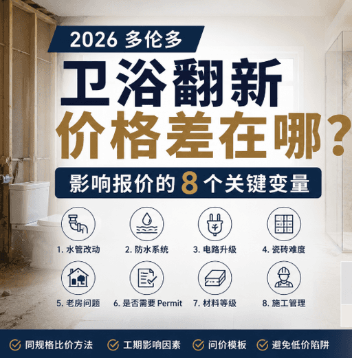 2026多伦多卫浴翻新价格差在哪？影响报价的8个关键变量全面解析