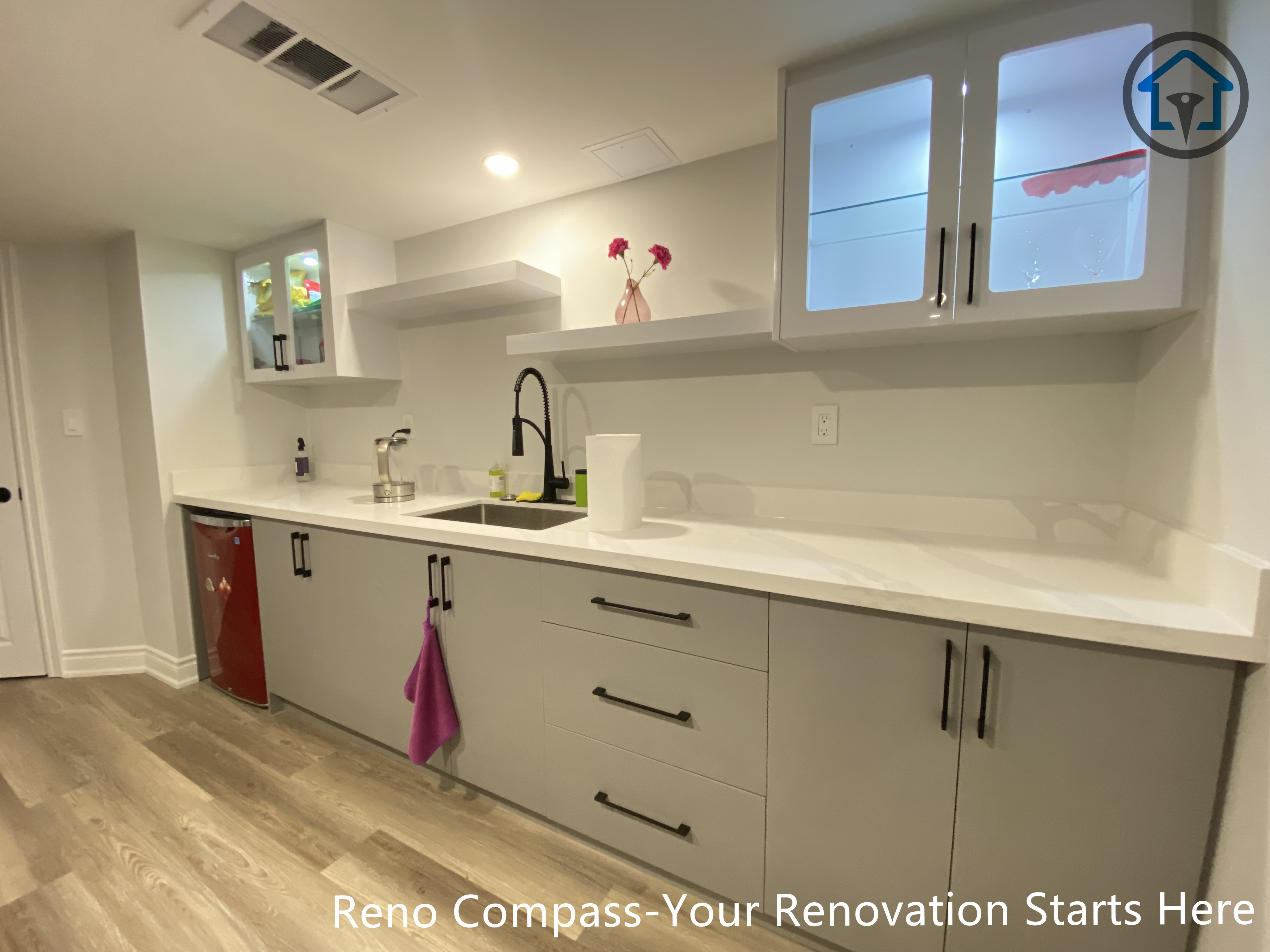 Multi-purpose basement space renovation in Vaughan suitable for family activities, office use, or guest accommodation.