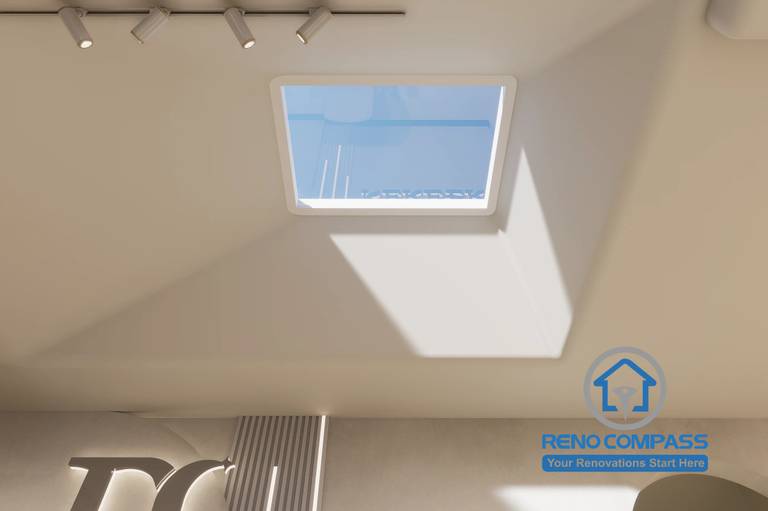 A skylight and ceiling lighting feature in a Markham medical aesthetic clinic renovation project, designed to enhance natural light, spatial brightness, and overall client comfort.