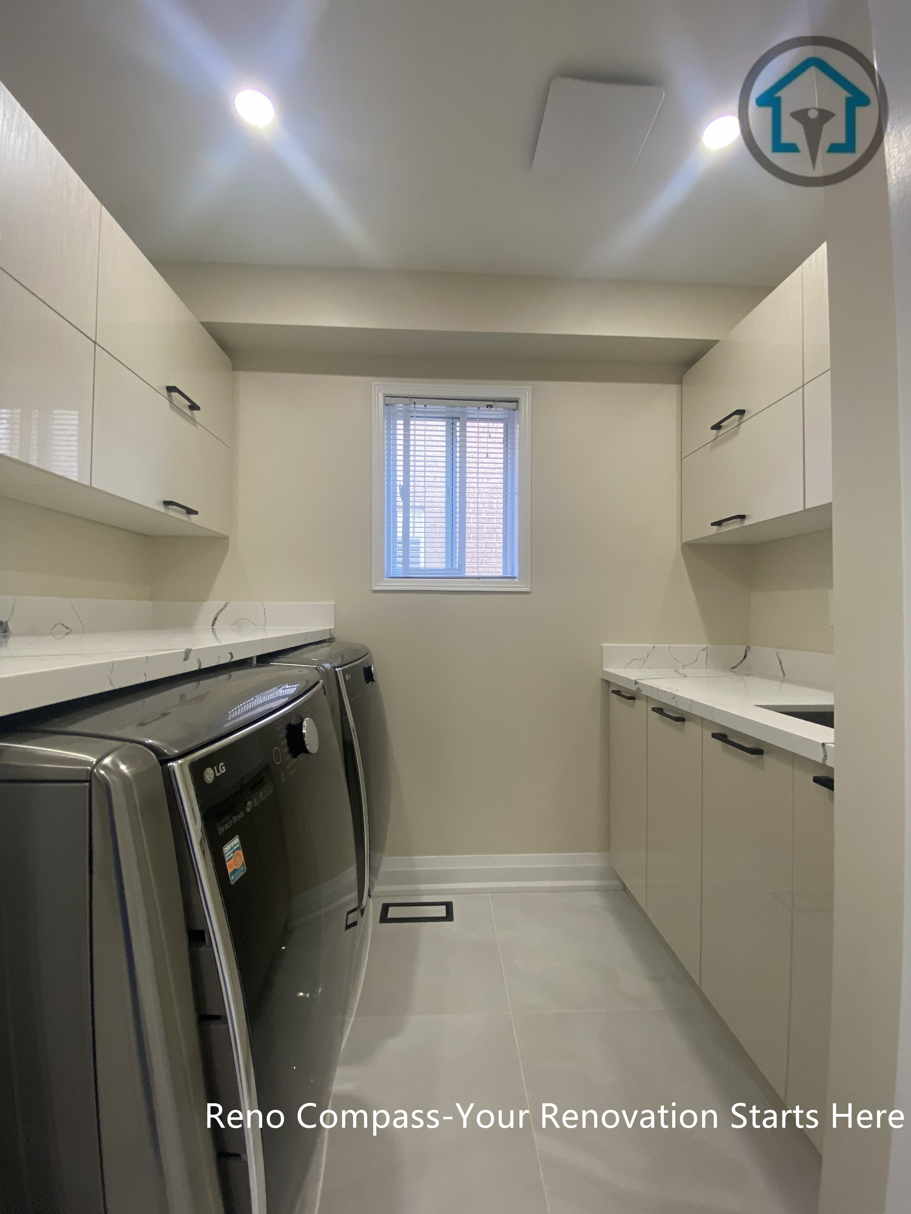 Interior laundry room from a Vaughan renovation project, showing a practical layout designed for everyday household use.