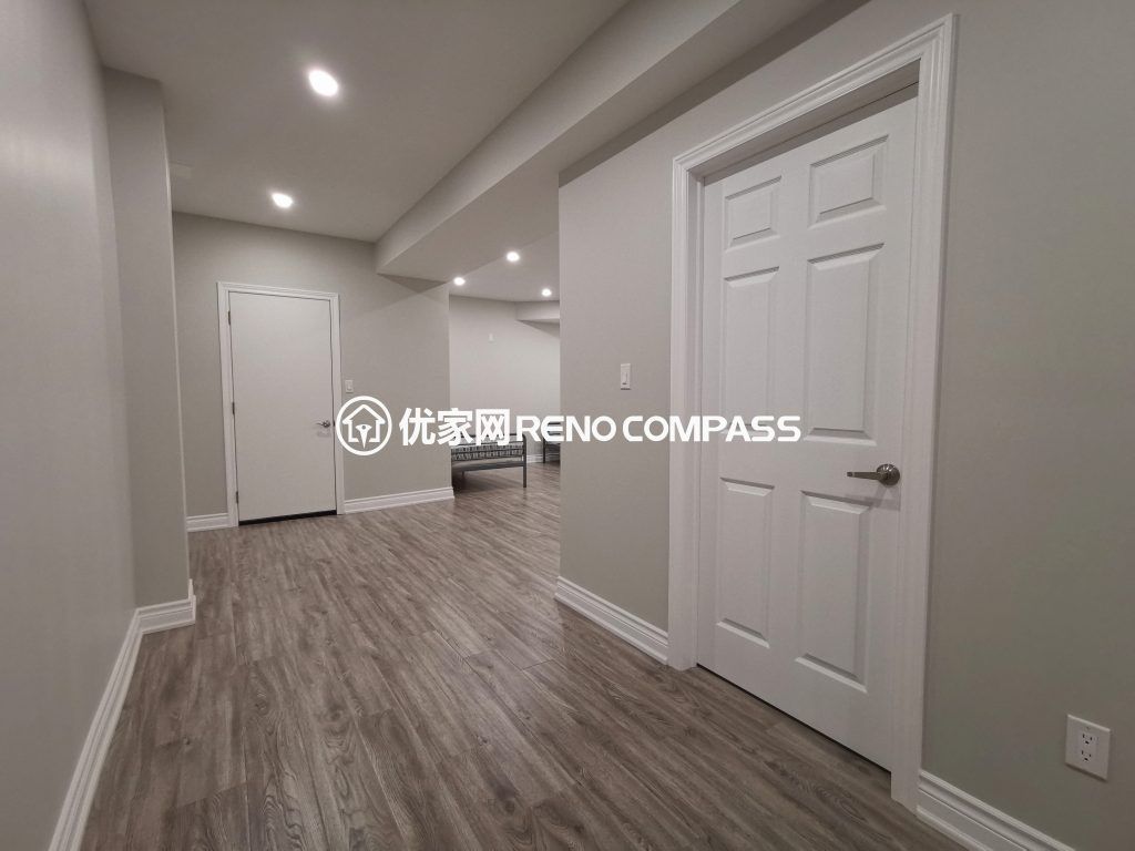 This Vaughan basement renovation features a fully finished living space with modern flooring, recessed pot lights, and a clean open layout designed for comfort and flexibility. The bright and spacious basement can be used as a bedroom, recreation room, or rental-ready living area. Completed by a professional Toronto renovation company, this project highlights quality finishing, efficient space planning, and contemporary design that adds both functionality and long-term property value.