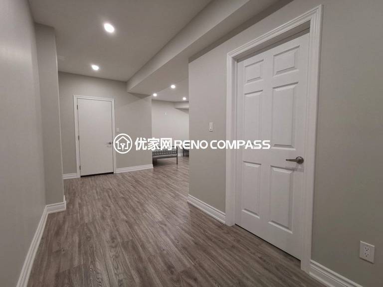 This Vaughan basement renovation features a fully finished living space with modern flooring, recessed pot lights, and a clean open layout designed for comfort and flexibility. The bright and spacious basement can be used as a bedroom, recreation room, or rental-ready living area. Completed by a professional Toronto renovation company, this project highlights quality finishing, efficient space planning, and contemporary design that adds both functionality and long-term property value.