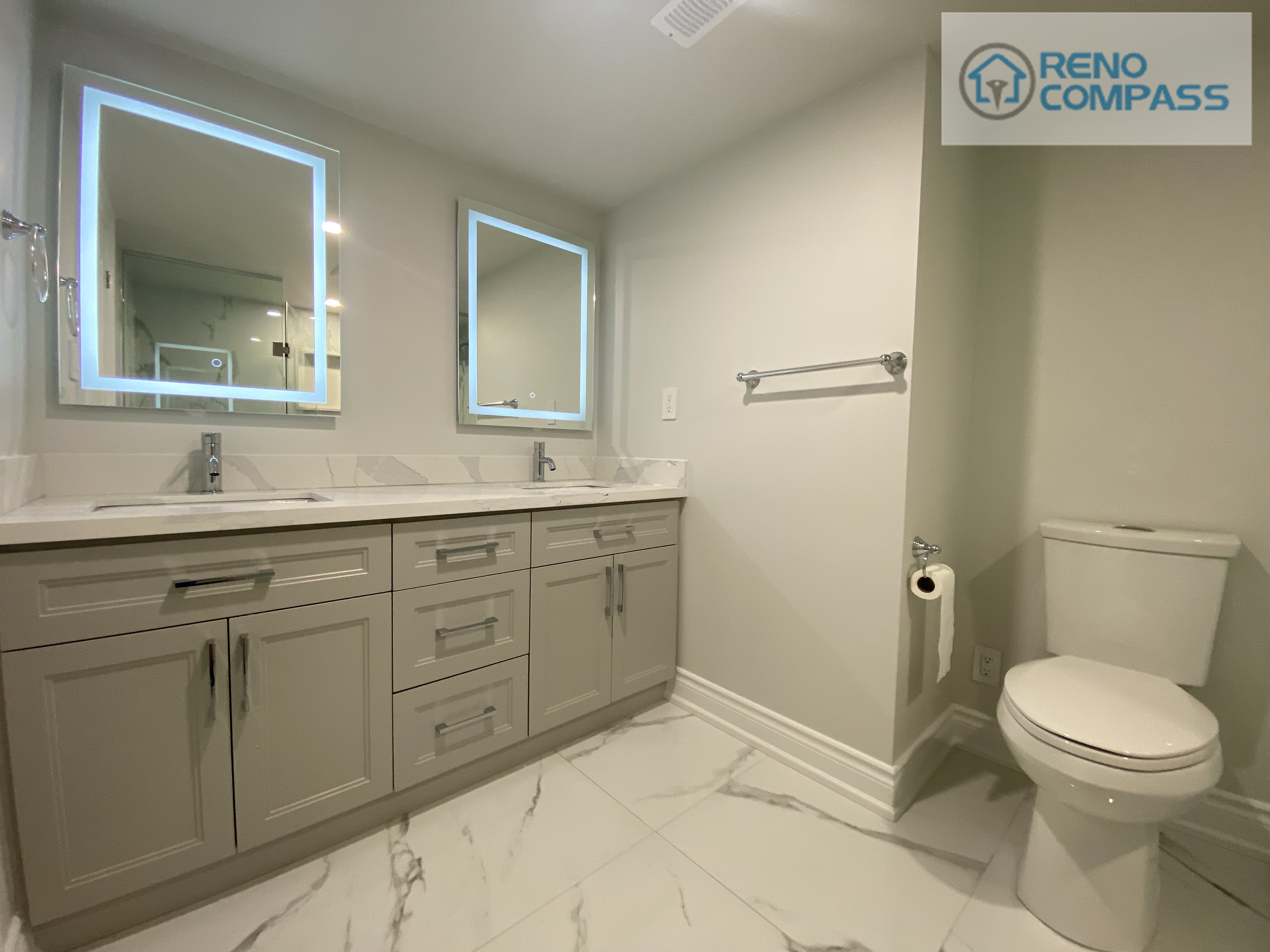 Designed for practicality and comfort, this Woodbridge basement bathroom features a well-organized layout with modern fixtures, efficient spacing, and durable finishes suitable for long-term basement use.