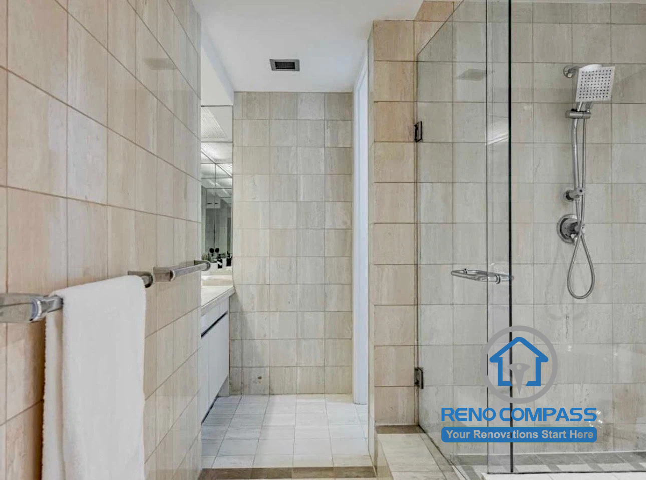 This Toronto bathroom shower area before renovation includes classic tile walls and older fixtures. The space was ready for a modern upgrade with improved waterproofing, lighting, and contemporary finishes.