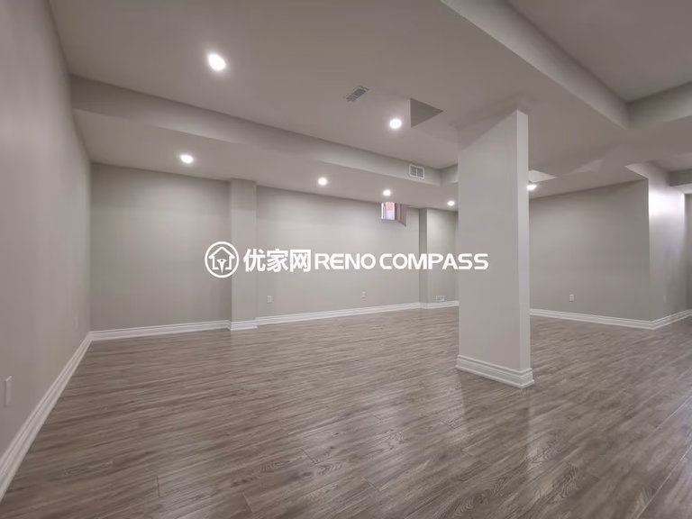 This Vaughan basement renovation features a fully finished living space with modern flooring, recessed pot lights, and a clean open layout designed for comfort and flexibility. The bright and spacious basement can be used as a bedroom, recreation room, or rental-ready living area. Completed by a professional Toronto renovation company, this project highlights quality finishing, efficient space planning, and contemporary design that adds both functionality and long-term property value.