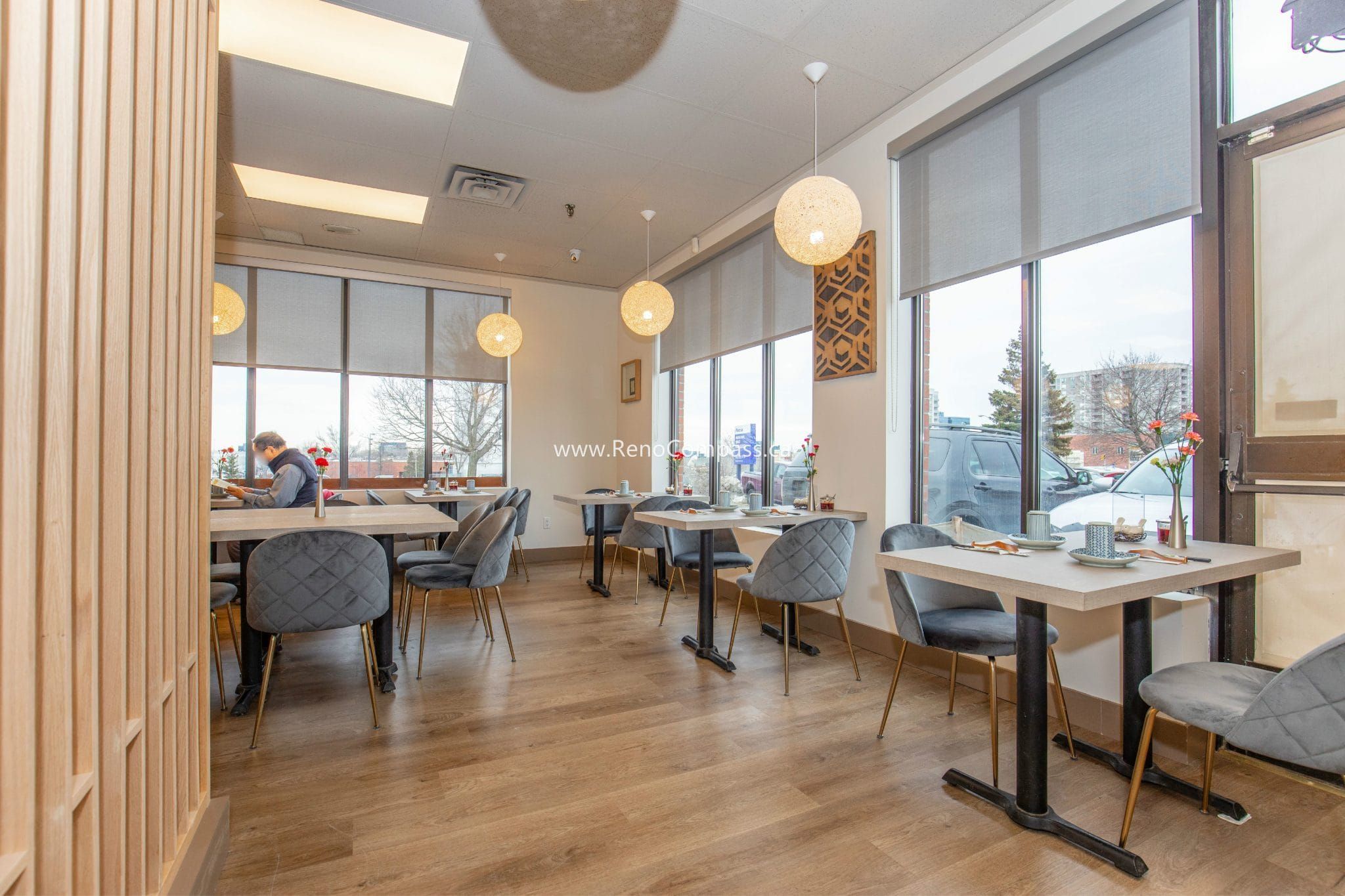 This Richmond Hill Chinese restaurant renovation completed by Toronto renovation company Reno Compass Inc. showcases a bright and modern dining space designed for comfort and efficiency. The upgraded interior features warm wood flooring, custom wall finishes, elegant pendant lighting, and contemporary seating arrangements that enhance the overall dining experience. With a carefully planned layout and refined aesthetic details, the renovation creates a welcoming atmosphere for guests while improving functionality and flow for daily restaurant operations.