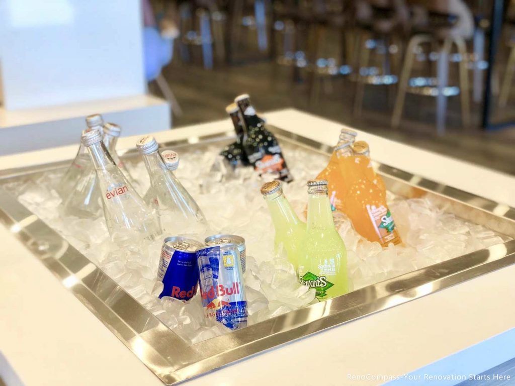 This Barrie commercial tea shop renovation features a custom-built beverage display counter designed for functionality and customer experience. The built-in ice display and clean countertop design enhance both presentation and workflow efficiency for busy bubble tea and café operations. Completed by Reno Compass Inc., a professional Toronto renovation company, this project highlights modern commercial construction tailored for food and beverage businesses.