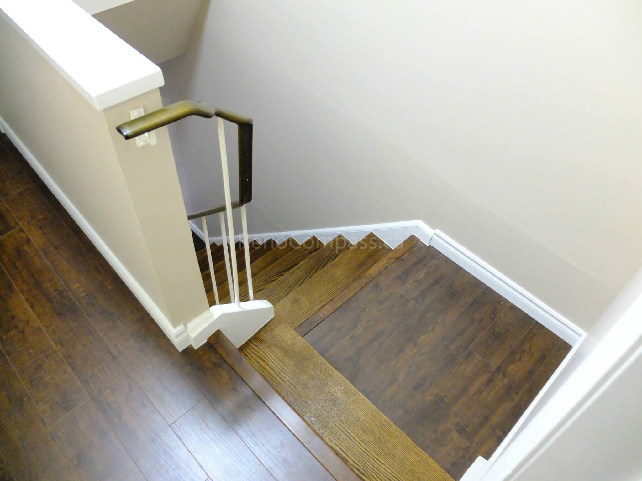 This North York interior renovation features upgraded wood flooring and a modern staircase design that enhances both safety and visual appeal. Completed by a professional Toronto renovation company, the project focuses on durable materials, clean finishing details, and a cohesive layout to create a warm and modern living space.