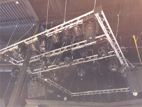 This image highlights the professional stage lighting and ceiling rigging installation for a 7000 sqft private club renovation project in Toronto. The custom overhead truss system supports advanced lighting equipment, audio components, and stage effects designed to create a premium nightlife and entertainment experience.

The installation demonstrates precise structural planning, electrical coordination, and commercial-grade lighting setup required for high-end private clubs and entertainment venues. Completed by an experienced Toronto renovation team, the project integrates performance lighting with modern interior design to deliver a dynamic and immersive environment.
