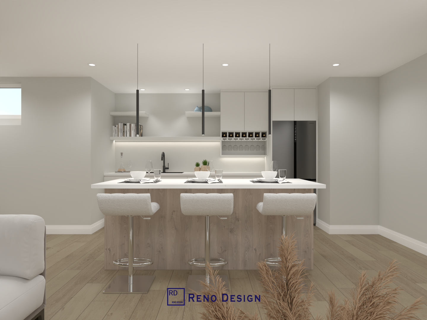 This modern basement kitchen is part of a 1250 sqft basement renovation project located in the Aurora community of the Greater Toronto Area. Featuring a functional island layout, clean cabinetry lines, and efficient lighting, the kitchen is designed to support both daily use and entertaining needs. The contemporary design enhances usability while seamlessly connecting with the surrounding basement living and entertainment areas. Completed by a professional Toronto renovation company, this basement kitchen adds both practicality and value to the home.
