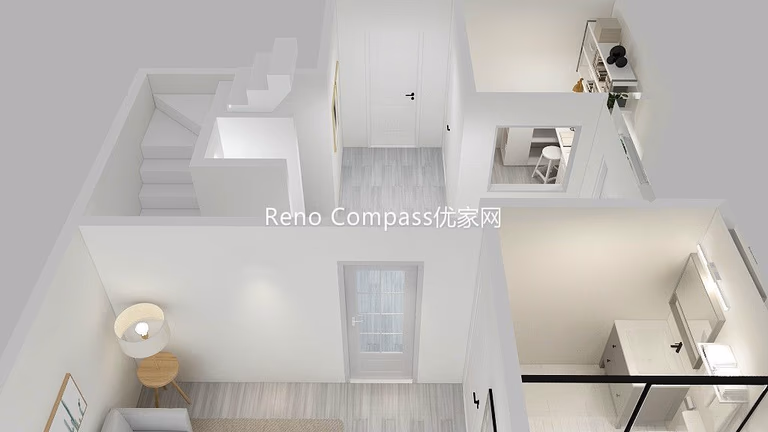 Basement renovation in Richmond Hill featuring a modern staircase design, bright hallway layout, and functional finished basement planning. Completed by a professional Toronto renovation company, this project highlights efficient space organization, clean white interior finishes, and a seamless connection between living, workspace, and basement access areas.