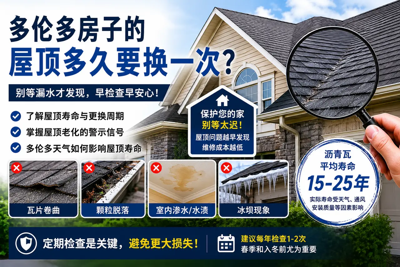 多伦多屋顶多久需要更换一次？屋顶老化与漏水前的常见信号 - 装修攻略封面