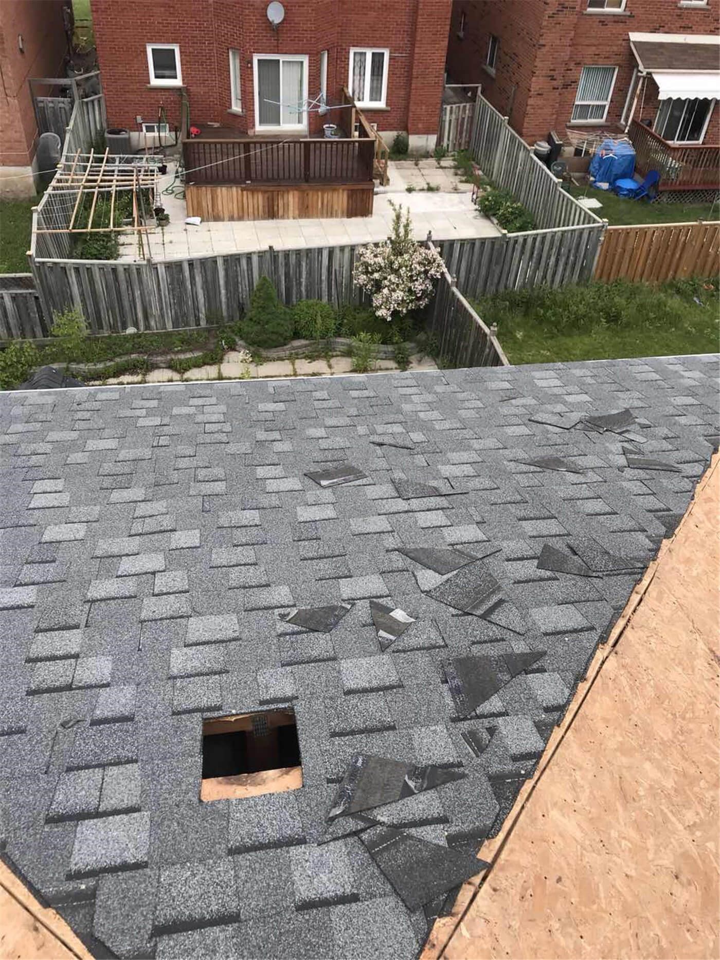 Professional Toronto roofing team performing shingle roof replacement on a residential property. This project showcases high-quality asphalt shingle installation, proper safety procedures, and detailed roof work in the Greater Toronto Area. Completed by experienced roofing contractors ensuring durability, weather resistance, and long-term protection for the home.