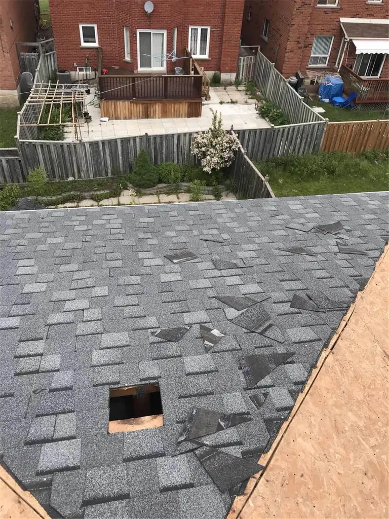 Professional Toronto roofing team performing shingle roof replacement on a residential property. This project showcases high-quality asphalt shingle installation, proper safety procedures, and detailed roof work in the Greater Toronto Area. Completed by experienced roofing contractors ensuring durability, weather resistance, and long-term protection for the home.