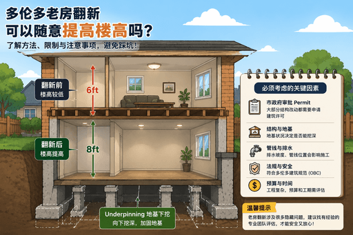 多伦多老房翻新，可以随意提高楼高吗？2026 Toronto Basement 加高解析