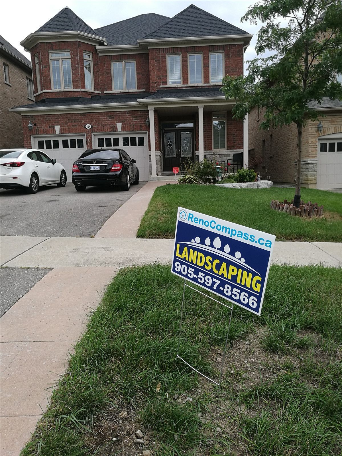 This image features a completed residential landscaping project in Vaughan, highlighting front yard improvement and exterior enhancement. The project reflects professional landscaping services that improve curb appeal, lawn condition, and overall property appearance, creating a clean and welcoming look for the home exterior.