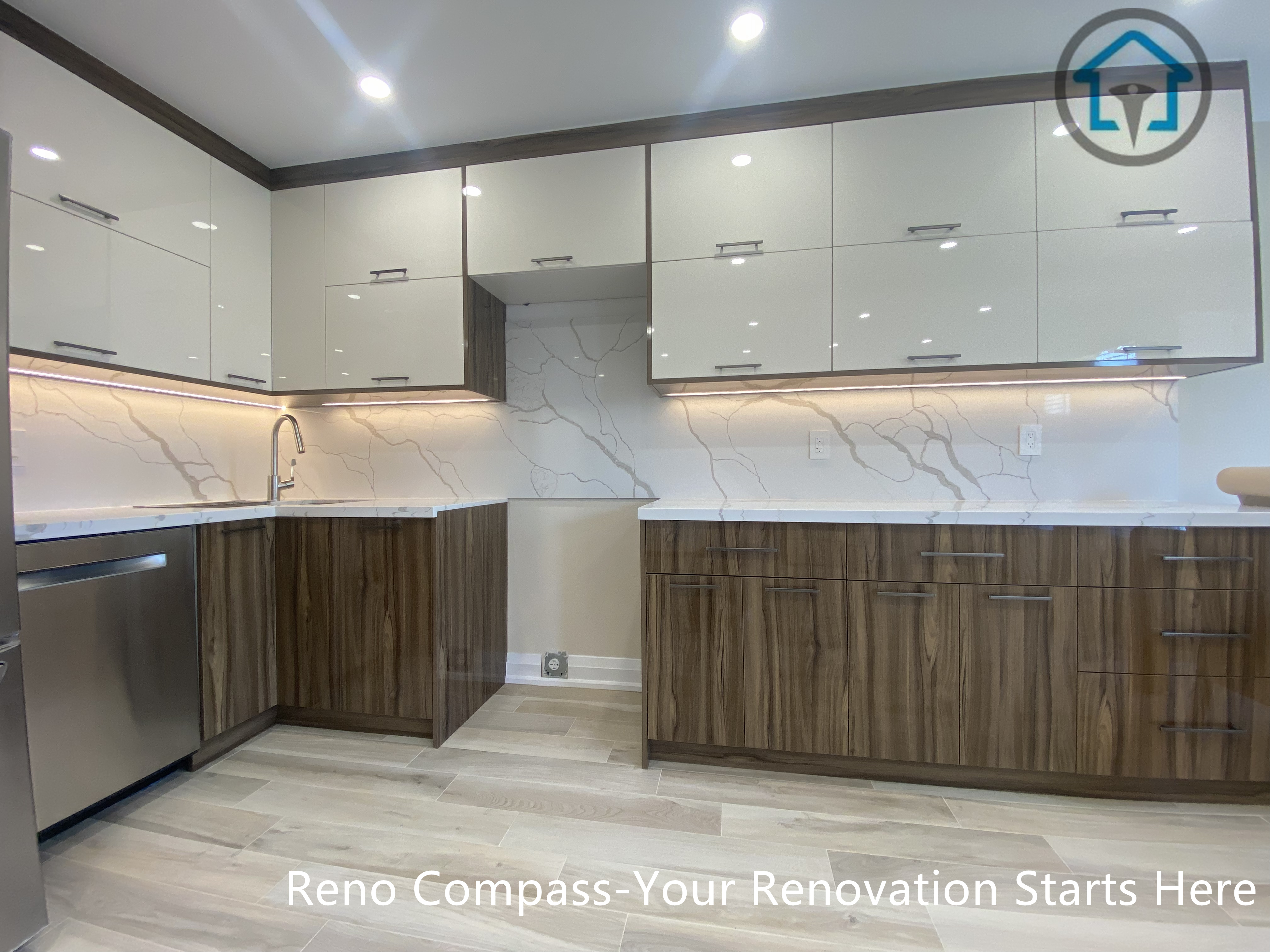 Kitchen cabinetry view from a completed interior renovation project in Vaughan, showing a clean and functional workspace layout by Reno Compass.