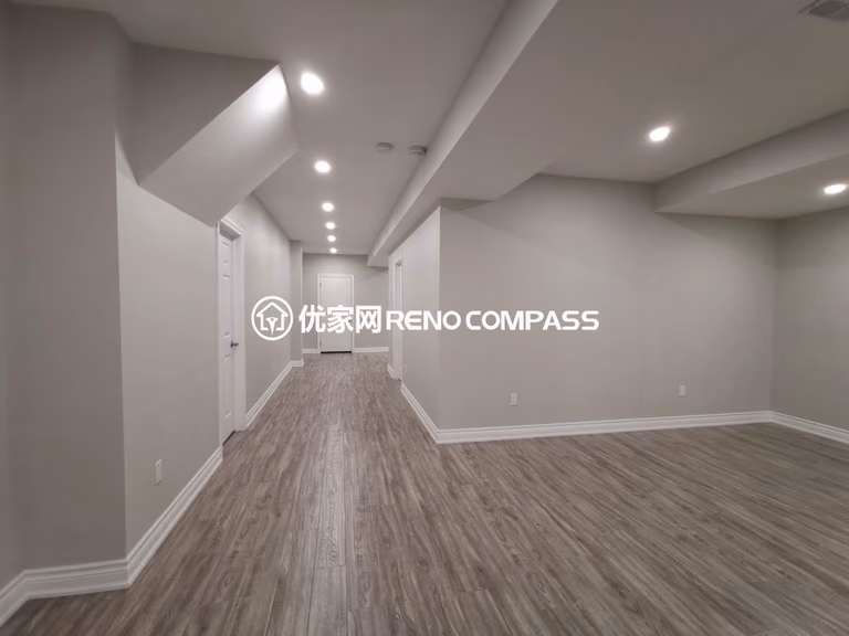 This Vaughan basement renovation features a fully finished living space with modern flooring, recessed pot lights, and a clean open layout designed for comfort and flexibility. The bright and spacious basement can be used as a bedroom, recreation room, or rental-ready living area. Completed by a professional Toronto renovation company, this project highlights quality finishing, efficient space planning, and contemporary design that adds both functionality and long-term property value.