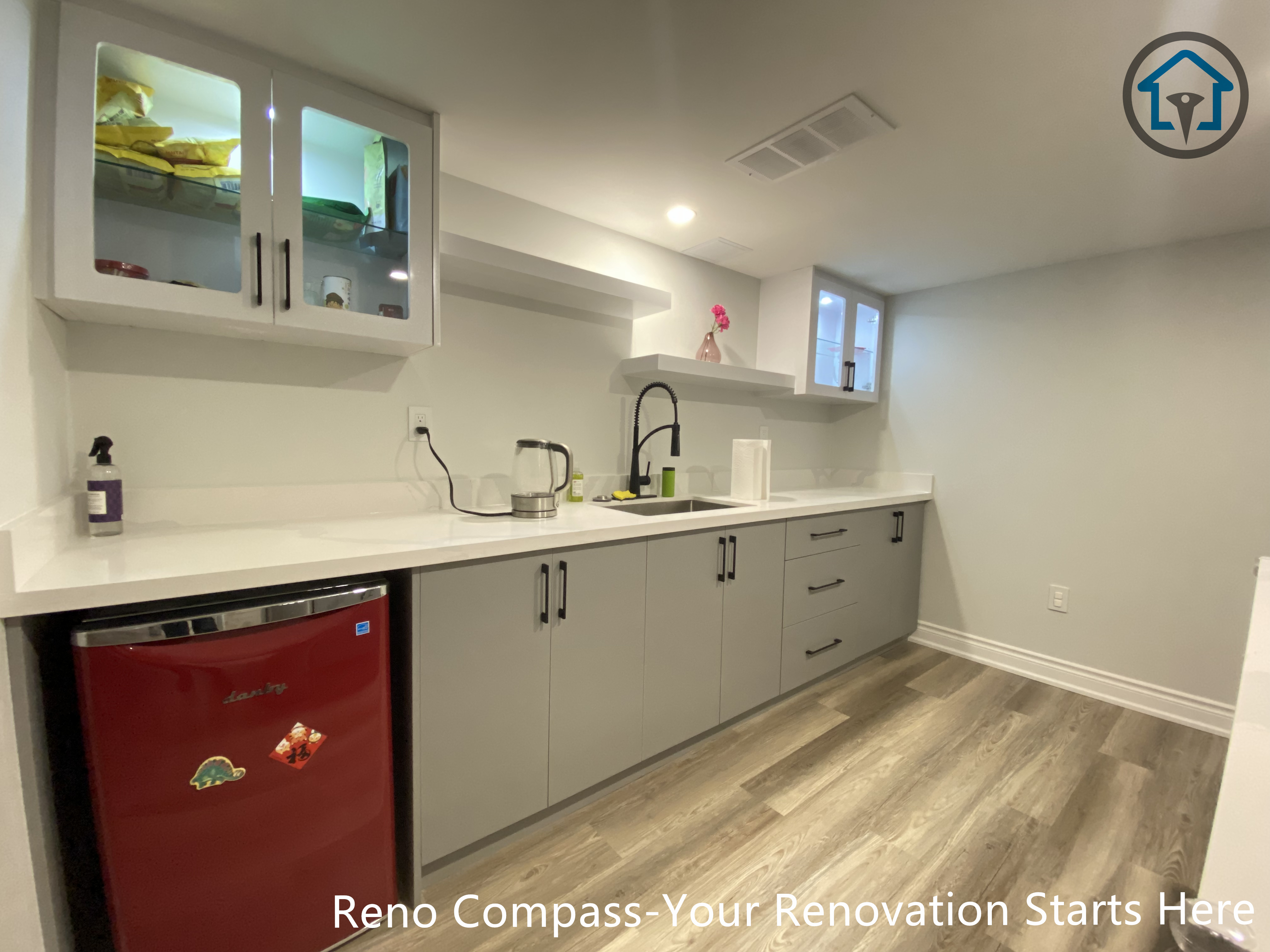 Multi-purpose basement space renovation in Vaughan suitable for family activities, office use, or guest accommodation.