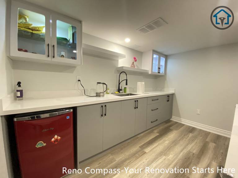 Multi-purpose basement space renovation in Vaughan suitable for family activities, office use, or guest accommodation.