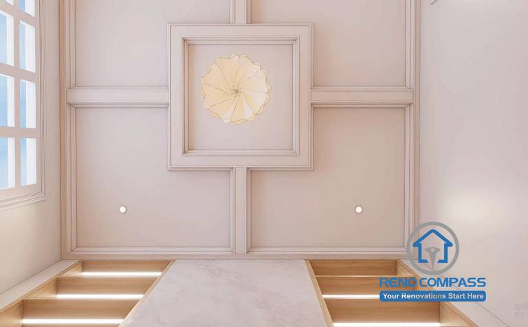 Elegant coffered ceiling design in Toronto home upgrade, enhancing space depth and architectural detail in the living area.