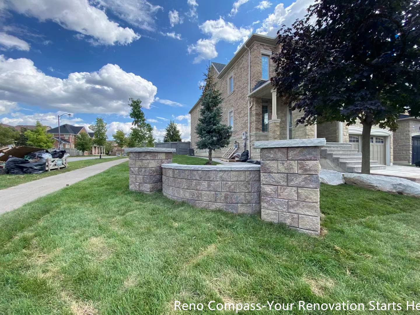 Backyard interlocking patio construction in Vaughan, designed for outdoor gatherings with a durable stone base and clean, modern layout.